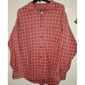 Men's Patagonia Organic Cotton Shirt Sz Large Long Sleeve Button Red Plaid NICE